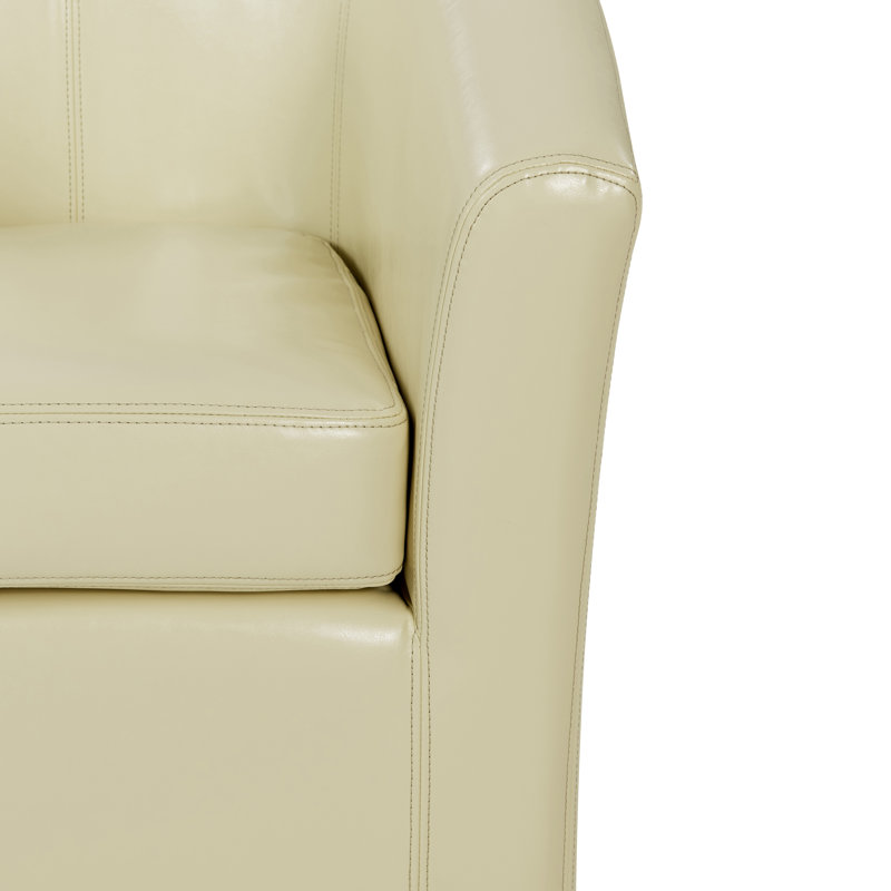 30-Inch Wide Swivel Barrel Chair, Beige Bonded Leather