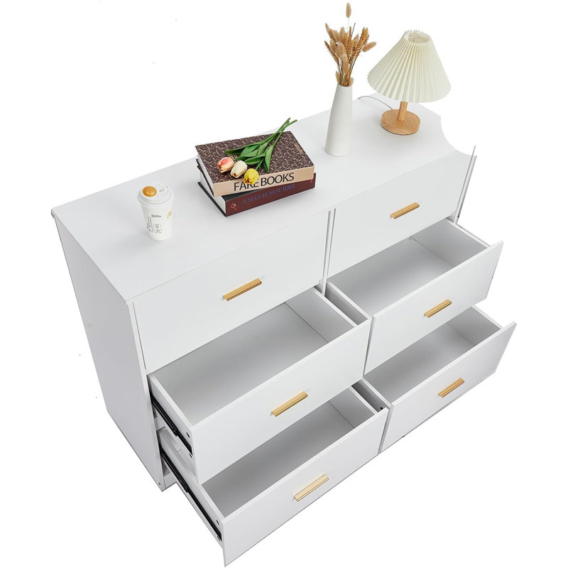 Chest of Drawers with 6 Drawers, Modern Drawer Dresser Durable Structure with Deep Drawers,Anti-Tipping Device for Home,Office, Living Room