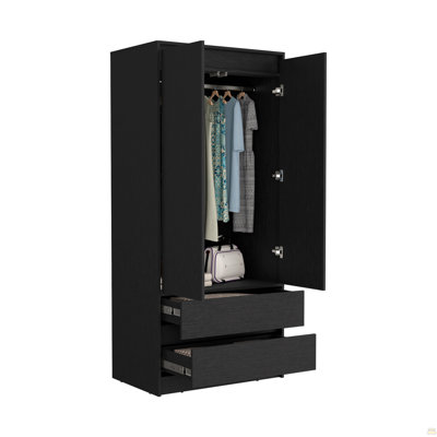 Austin 2 Drawers Double Door, Hanging Rod -Black