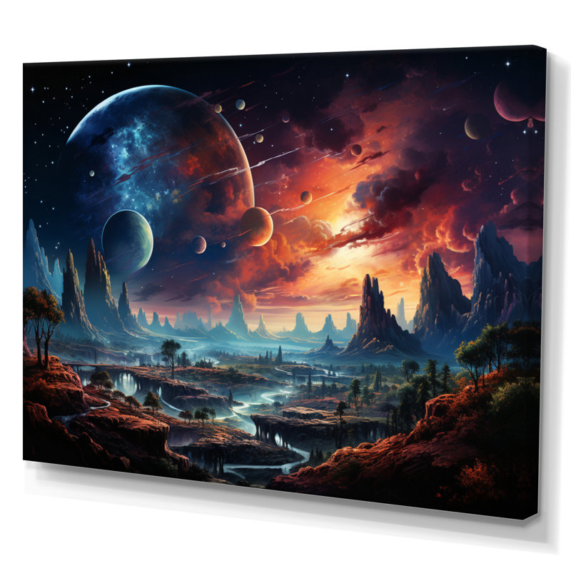 Rêves astronomiques oranges et bleus II - impression, Toile tendue, H 30 po x l 40 po x P 1,5 po