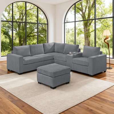 Modular L-Shaped Sectional With Usb Console & Cocktail Ottoman