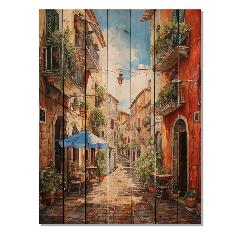 Italian Village Essence I - Italie sur bois, H 20 po x l 10 po