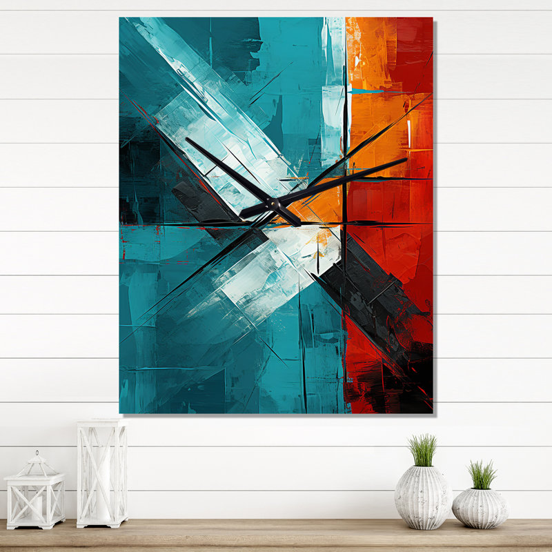 Impossible Logic Of Love Abstract In Teal III - Peinture abstraite horloge murale, Moyen