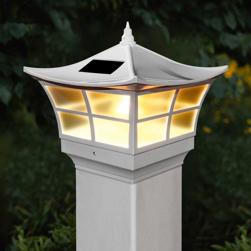 Solar White Pvc Low Voltage Integrated LED Fence Post Cap Light 5 In. X 5 In. with Base Adapter Included