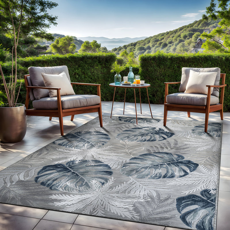 Tapis floral d'intérieur pour l'extérieur, Blue, Rectangle 8' x 10'