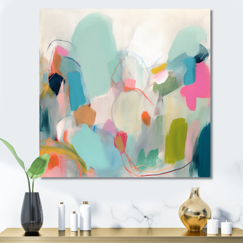 «Pink Blue Minimalims Fludity III», reproduction d'art sur toile, H 16 po x l 16 po, Toile tendue, Sans cadre