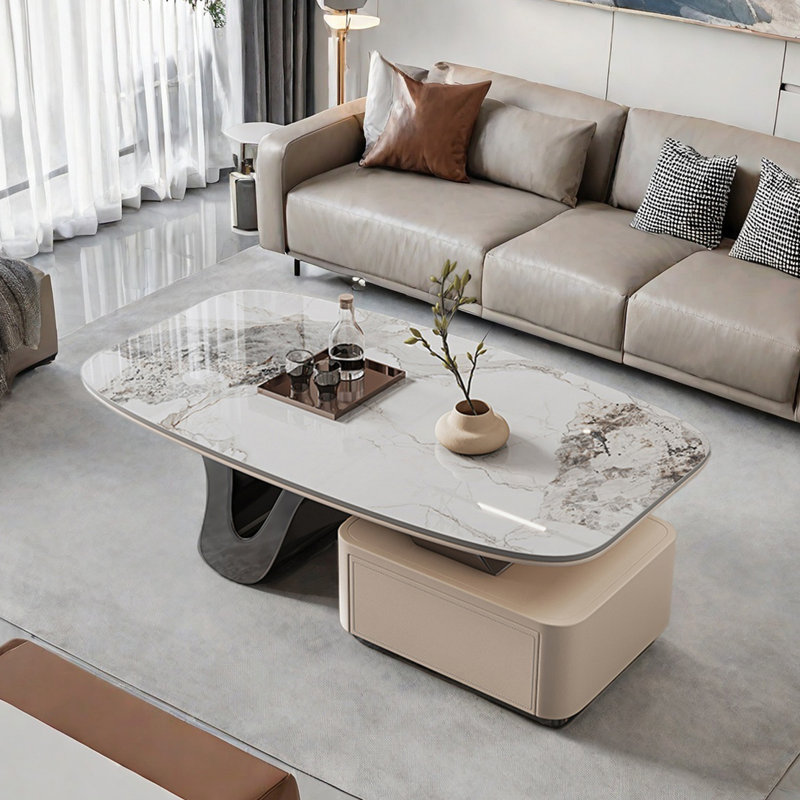 Italian rectangular stone slab coffee table, 16.9" H x 47.2" L x 29.5" W