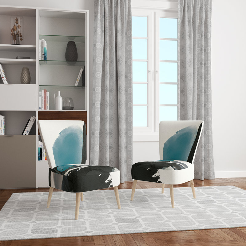 Upholstered Floral Side Chair - Modern floral Accent Chair, Polka Dots Black/Blue Polyester Blend