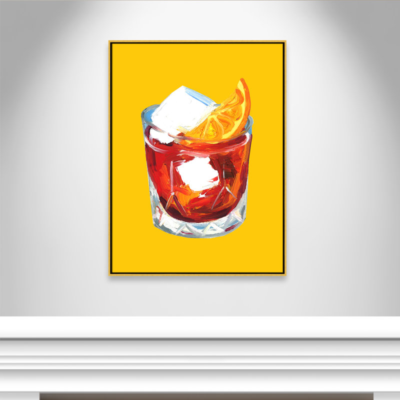 Imprimé jaune Negroni par Straker, H 41,5 po x l 31,5 po, Flotteur doré