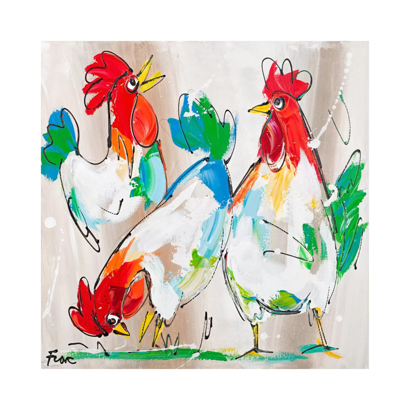 Cocks Talking - Wrapped Canvas Painting, 66.04 cm H x 66.04 cm W x 1.91 cm D