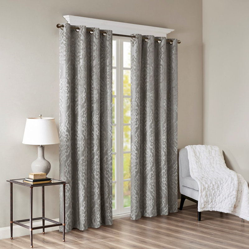 Rideau tricoté en jacquard damassé occultant avec œillets (seulement 1 panneau PC), Gris, L 10,24 po x H 10,63 po