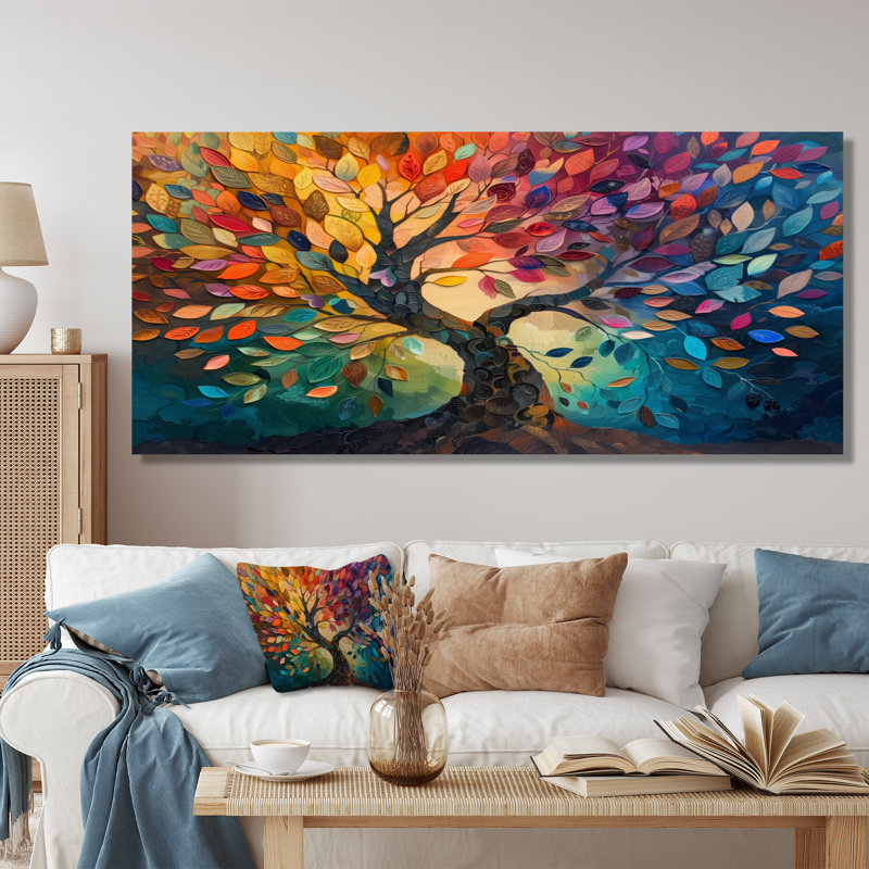 Arbre coloré de la vie II, art mural, Toile tendue, H 28 po x l 60 po x P 1,5 po