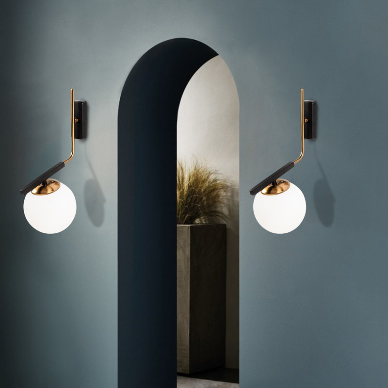 Lampe murale scandinave, finition noire et antique, 15 x 11,8 x 15 pouces | Corps en fer durable, capuchon en verre, douille E27 (40 W maximum) | Comprend les instructions d'installation et l'appareil de connexion, classé IP20, conception élégante pour