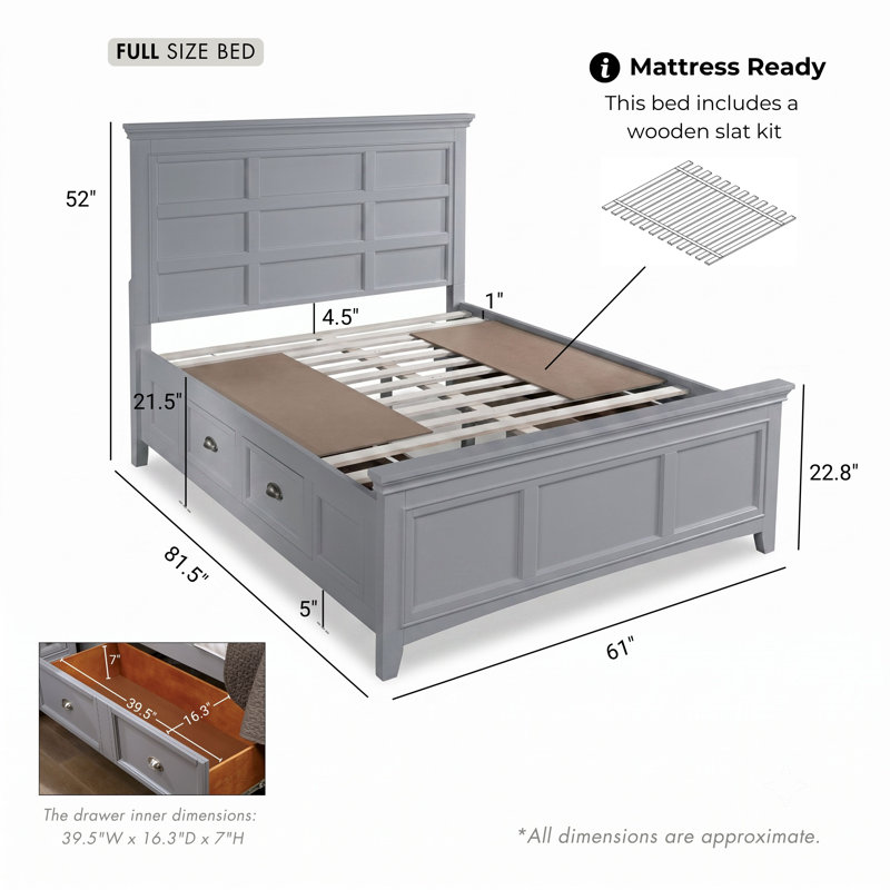 Genesha Storage Platform Bed, Full / Double, Gray