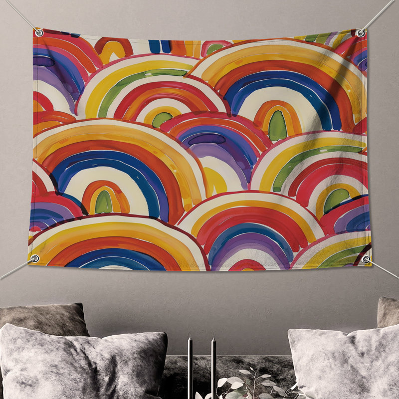 Tapisserie murale arc-en-ciel - Décoration murale abstraite, H 104 po x 88 avec 4 œillets