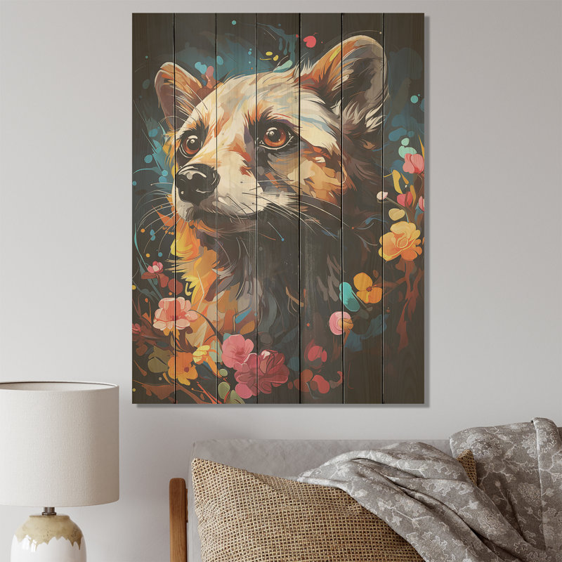 «Yellow Dog Floral Meadows» - impression sur bois, H 40 po x l 30 po