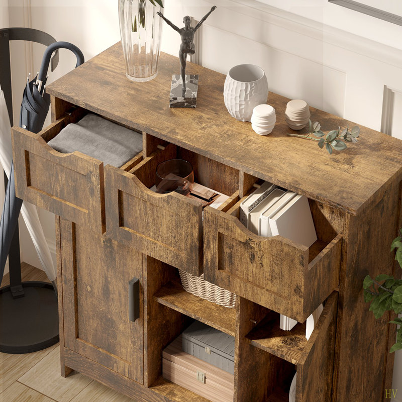 35.4" Wide Sideboard with 3 Drawers and 3 Adjustable Shelves, Cabinet with 2 Doors, Accent Cabinet, Brown