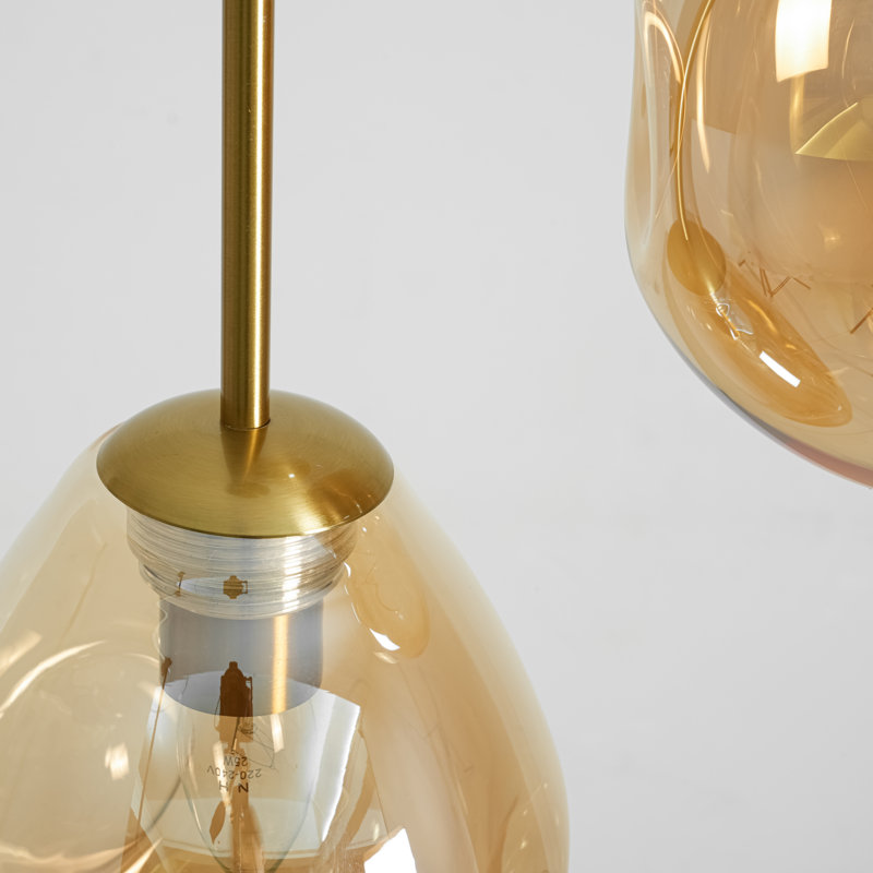 Suspension moderne à 3 lumières en verre ambré texturé effet galet