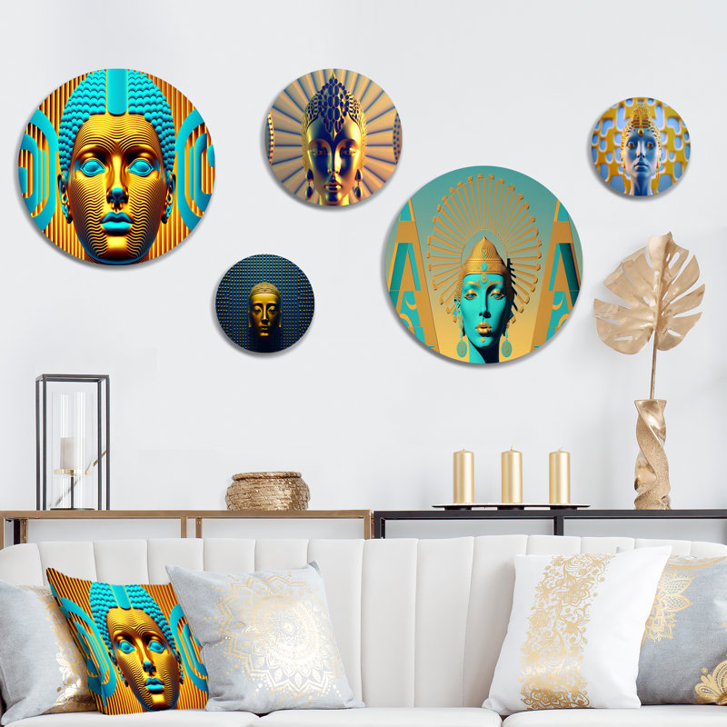 Bouddha contemporain en or et bleu I - Décoration murale religieuse et spirituelle en métal