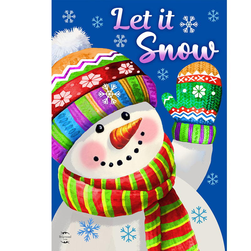 Let It Snow Snowman House Flag, Noël blanc/vert olive/rouge