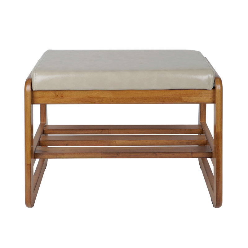 Banc de rangement en similicuir, Gris/beige, H 16,54 po x l 21,65 po x P 14,17 po