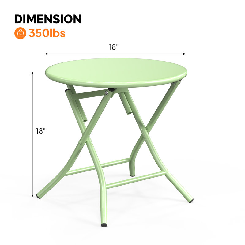 18" Green Metal Folding Side Table, Green