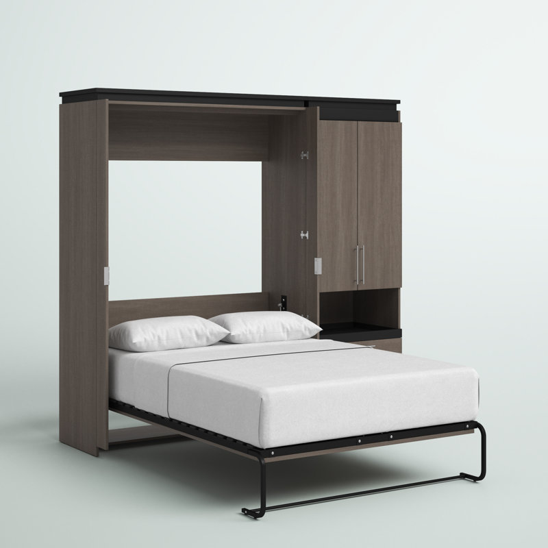 Camalla Murphy Bed and Storage Cabinet with Pull-Out Shelf, Full, Bark Gray
