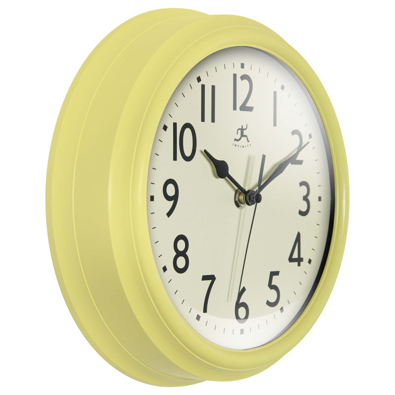 Midcentury/Modern Round Plastic Wall Clock 9.5 Inches, Yellow