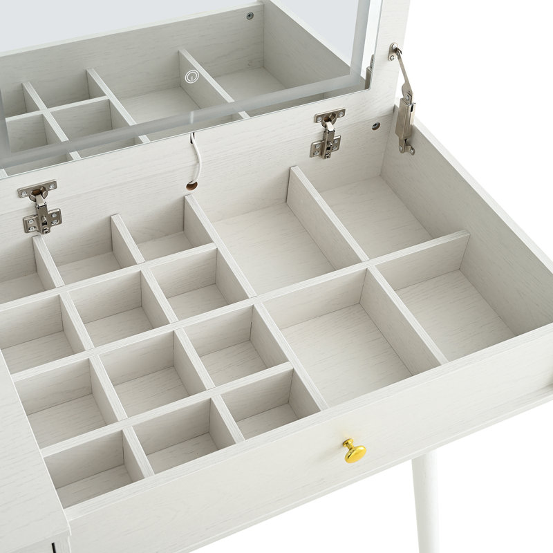 Versatile 3-in-1 Makeup Vanity Desk with Lighted Flip Mirror, Storage Stool & Adjustable Cabinet, White