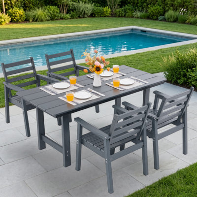 Ensemble de salle à manger 12 pièces pour l'extérieur, mobilier de patio en PEHD résistant aux intempéries, deux tables à lattes de 66,5 po avec trou de parasol de 1,6 po et 10 fauteuils ergonomiques, capacité robuste de 350 lb, résistant aux rayons UV, blanc