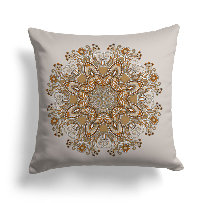 Coussin décoratif intérieur / extérieur Celestial Circles, H 16 po x l 16 po, Brun / Beige