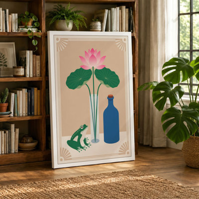 Lotus with Frog and Bottle Botanical - Wrapped Canvas