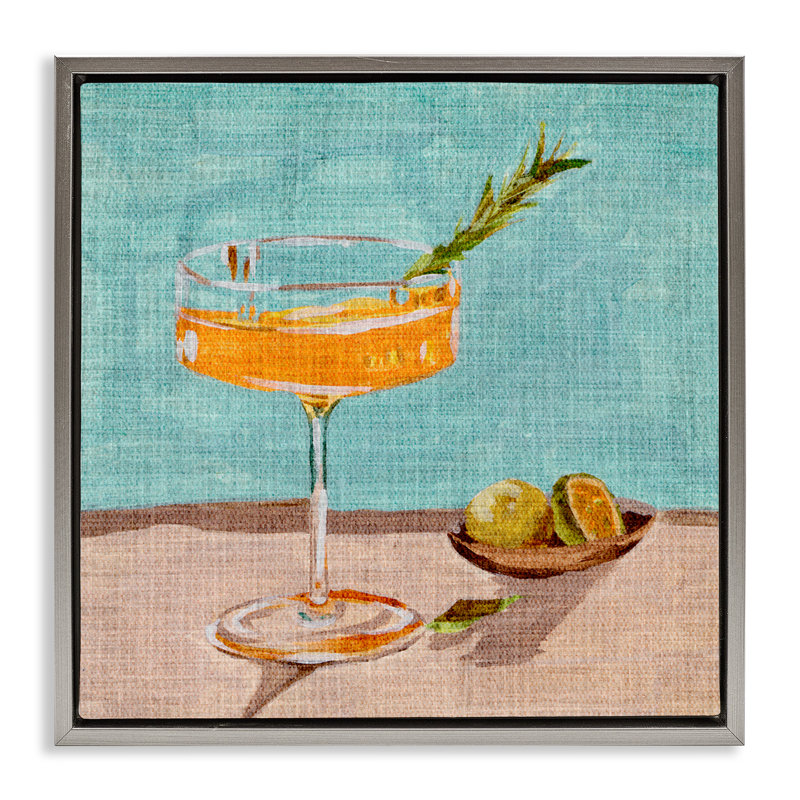 «Bright Cocktail Glass», art mural encadré flottant par Melissa Wang, Cadre flottant gris lustré, H 25 po x l 25 po