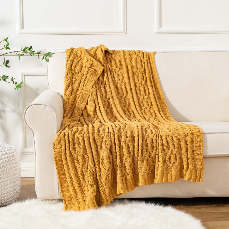  Jeté tricoté en chenille de luxe, 51 x 67 pouces, jeté tricoté pour chaise, jeté texturé décoratif super doux et chaud pour le lit, le canapé et le salon