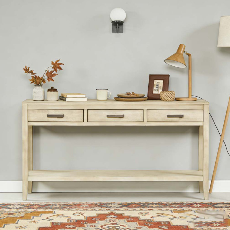 Console de 59,1 po avec 3 tiroirs, console peinte, Gris
