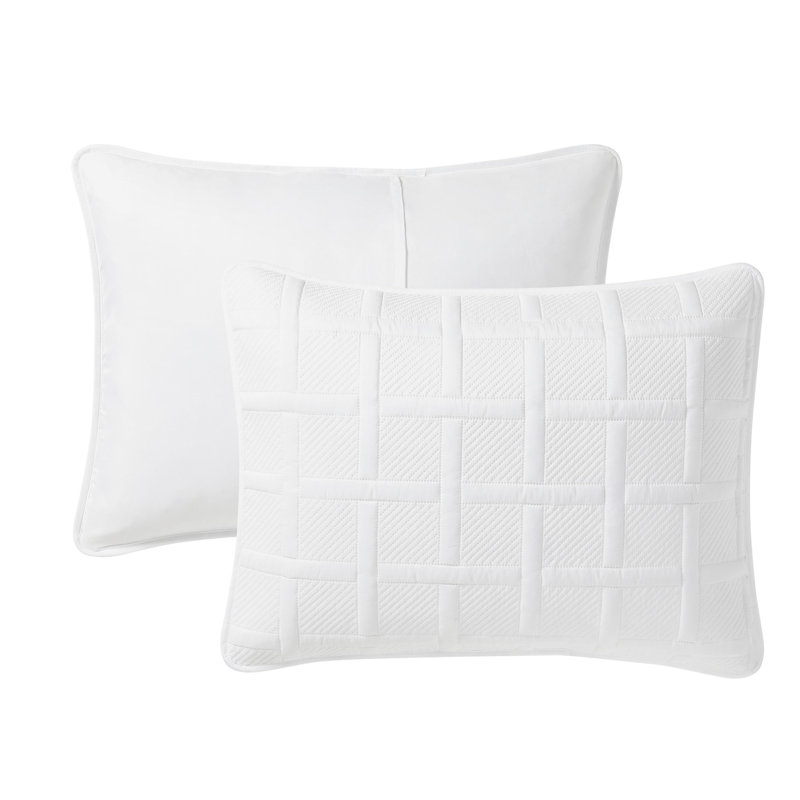 Ensemble de courtepointe carrée 3 pièces Pinsonic, Courtepointe très grand et 2 très grandes taies, Blanc géométrique