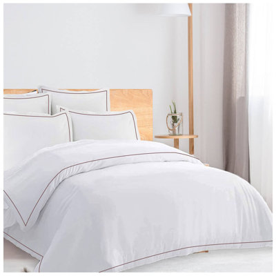 400TC Cotton Single Edge Embroidery Sateen Solid Duvet Cover Set