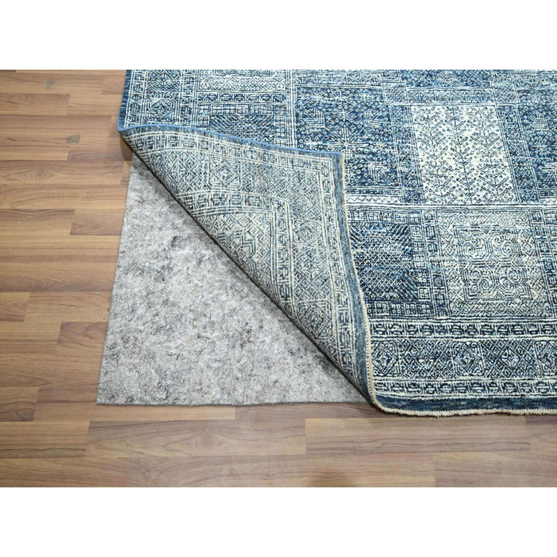 Tapis oriental rectangulaire bleu en laine noué à la main 8 pi 1 po x 10 pi 2 po - MOA10276424