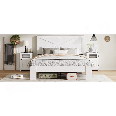 Tête de lit, cadre de lit plateforme en bois, silencieux, aucun sommier nécessaire et outil d'assemblage facile, grand rangement sous le lit, blanc