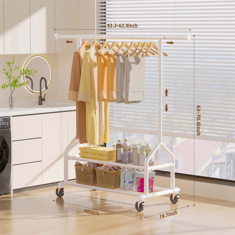 Bonville Adjustable Rolling Clothing Rack, White