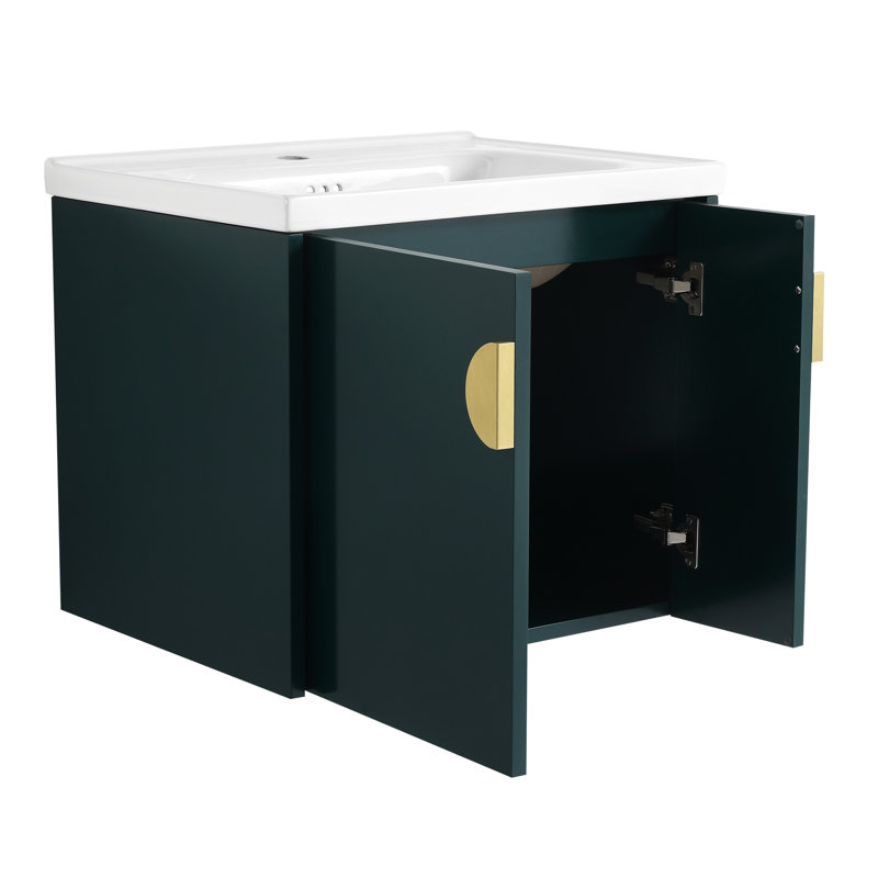Armoire murale de 24 po avec lavabo en céramique pour salle de bain compacte, porte à fermeture en douceur et poignées en métal Terrible