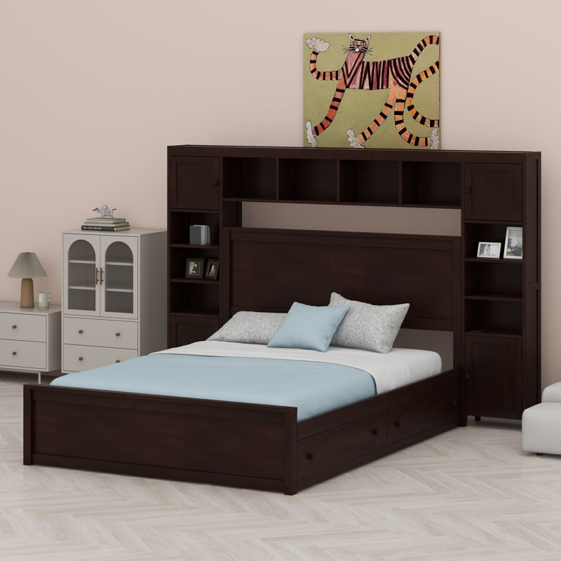 Lit en bois avec armoire, Espresso