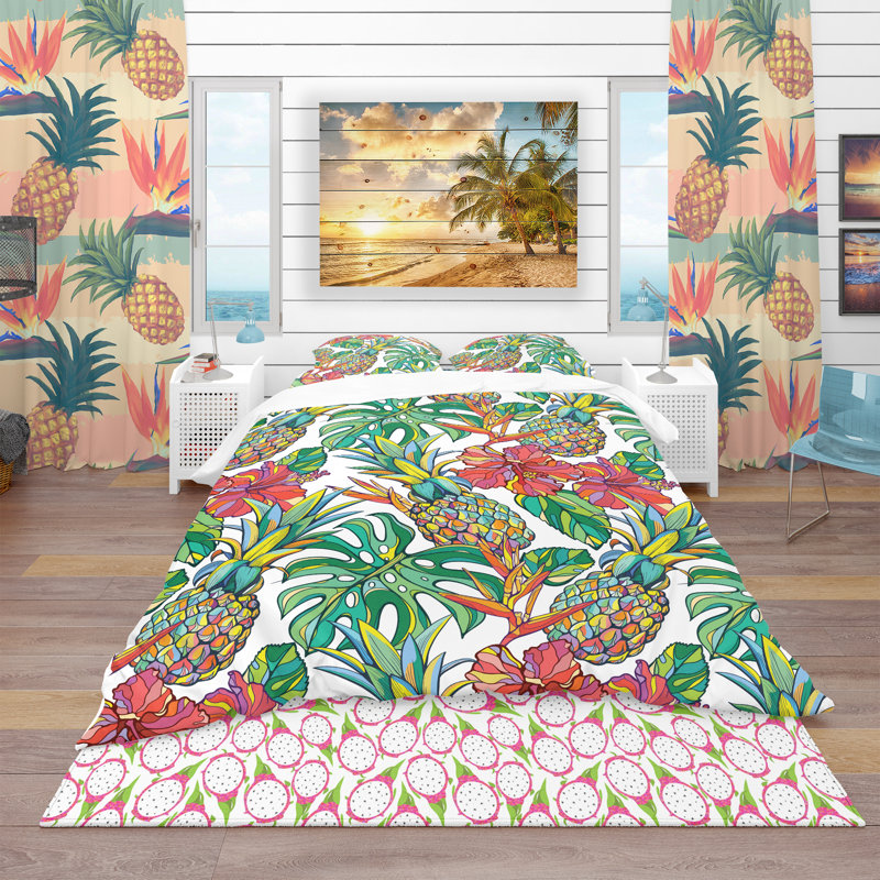 Ensemble de housse de couette tropical, Housse de couette double / grand et 2 taies décor
