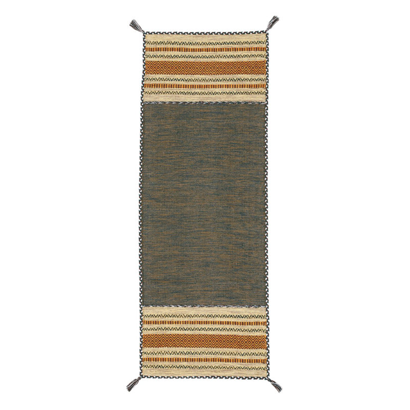 Azizi Striped Hand Woven Cotton Green Rug, Runner 80 x 500cm
