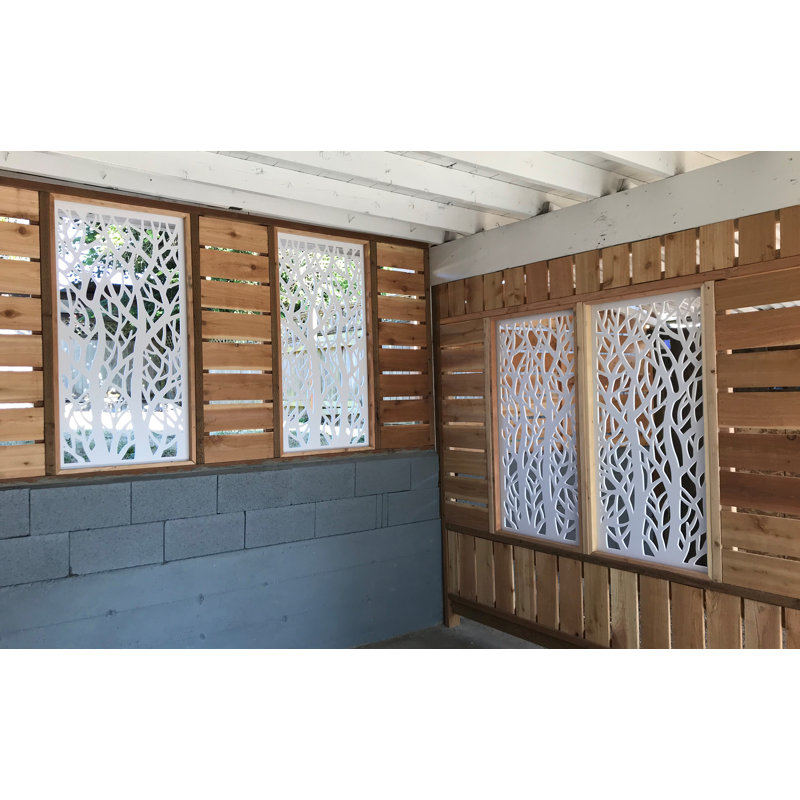 Panneau mural décoratif VIMA (arbre double) - L 48 po x l 24 po, panneau de PVC blanc avec clôture à écran privé pour la rénovation et la décoration murale