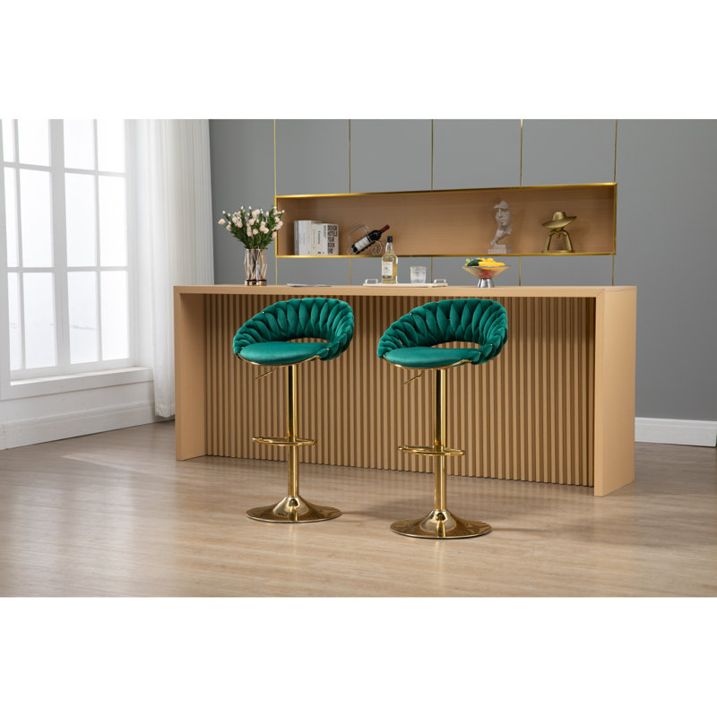 Ensemble de 2 tabourets de bar réglables à hauteur de comptoir avec repose-pieds pour la cuisine et la salle à manger, Vert