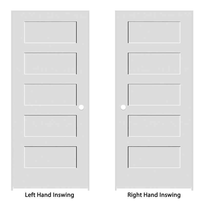 36" x 80" Primed MDF Shaker 5-Panel Right-Handed Interior Door