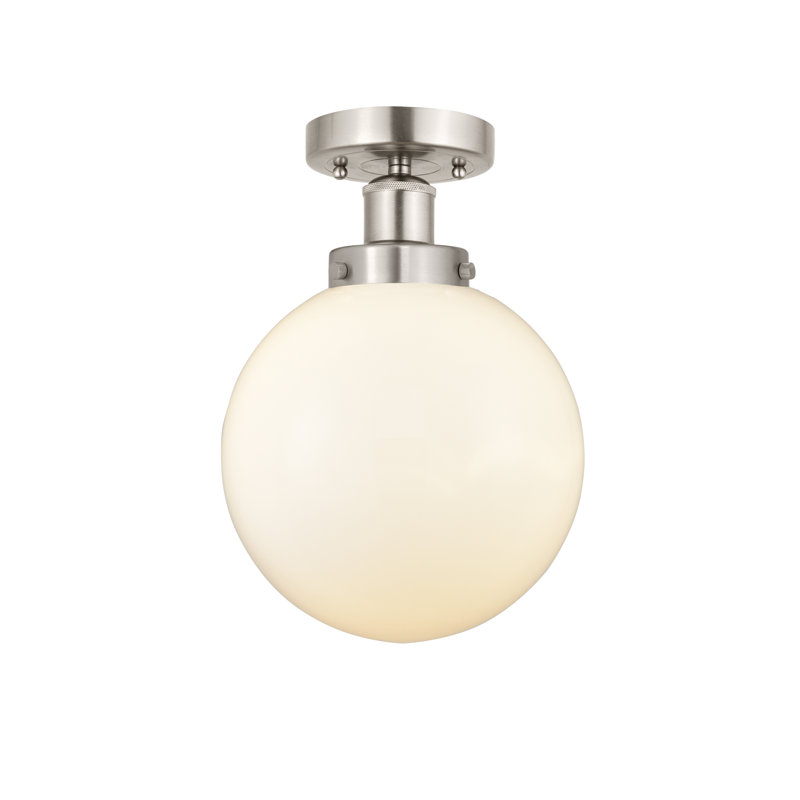 Plafonnier semi-encastré en verre Alfonsa, Nickel satiné brossé, Blanc mat
