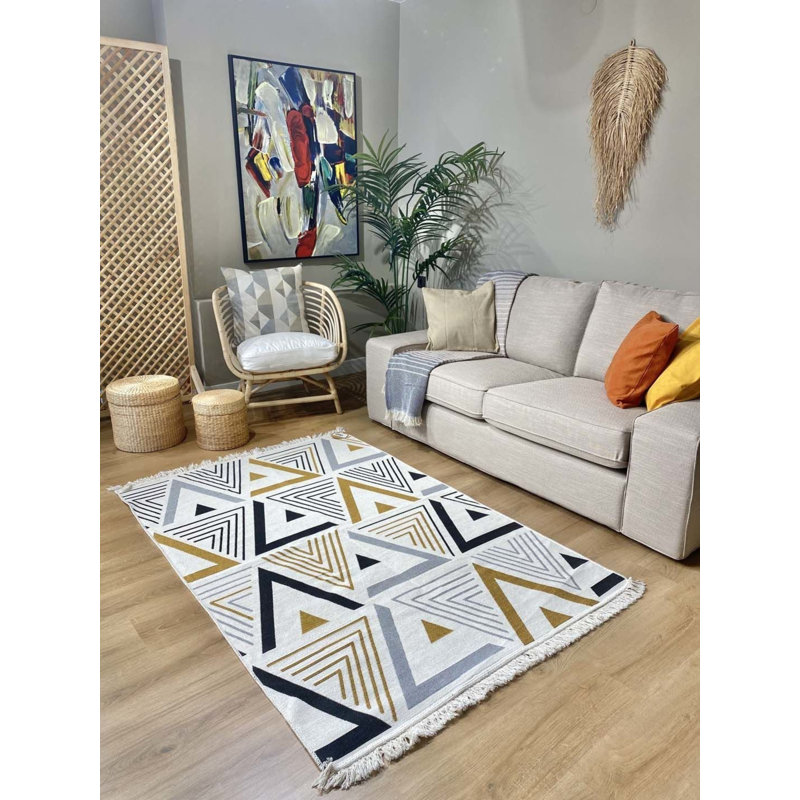 Tapis en polyester à double face noir Laurim, Rectangle 2 pi 7 po x 4 pi 11 po