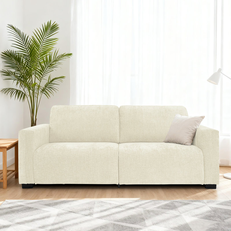 Cloud Modern Upholstered Sofa Deep Seat Couches With Wide One-piece Sofa Cushion, White